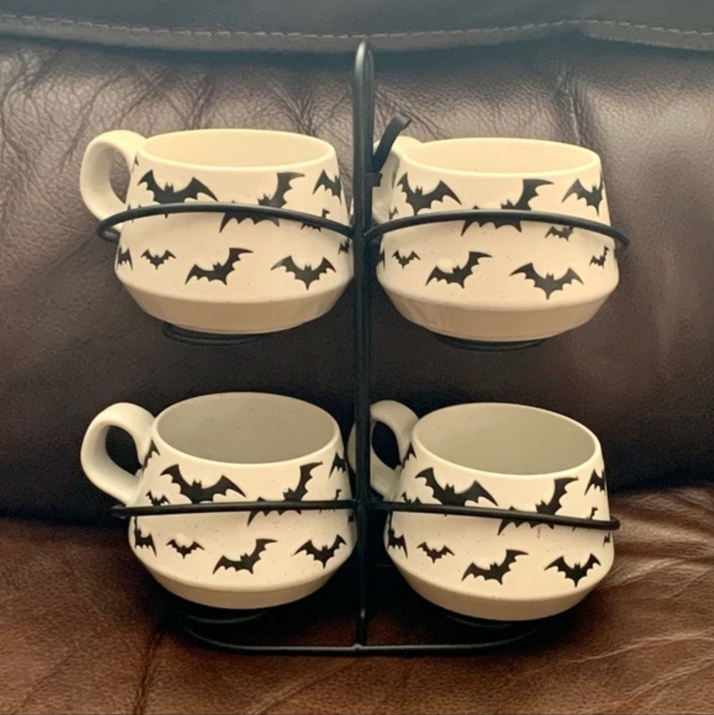 Black Bats Halloween Mug Stack with Stand - Coco & Lola
